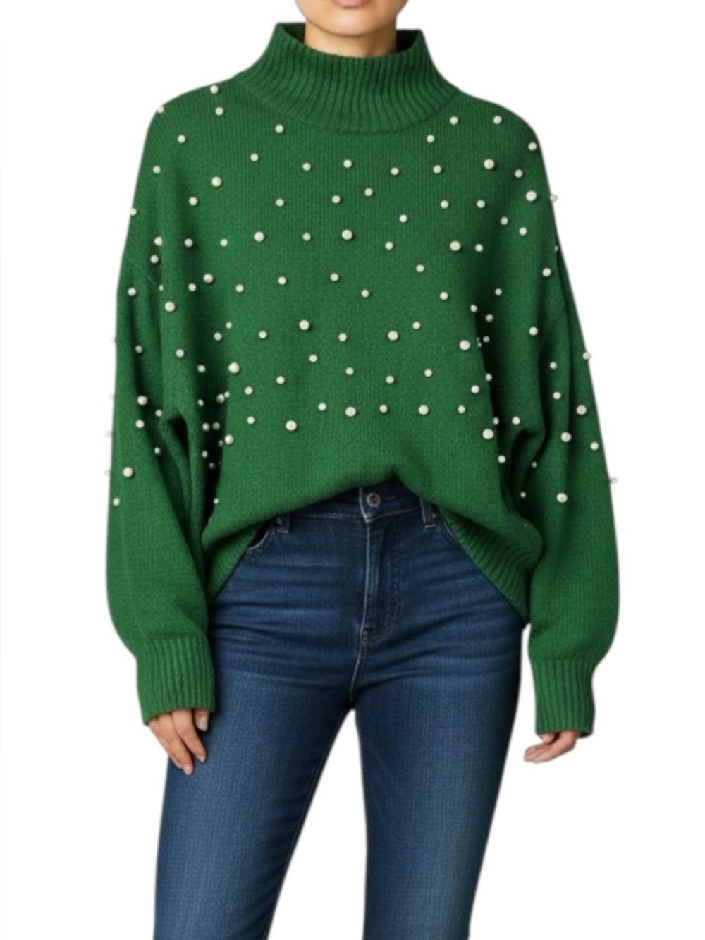 Eloquii Pearl Embellished Soft Cozy Green Sweater Size 18